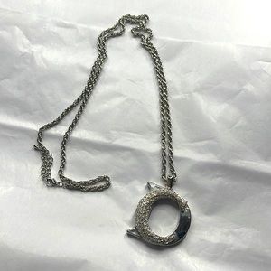 Faux Christian Dior long silver necklace